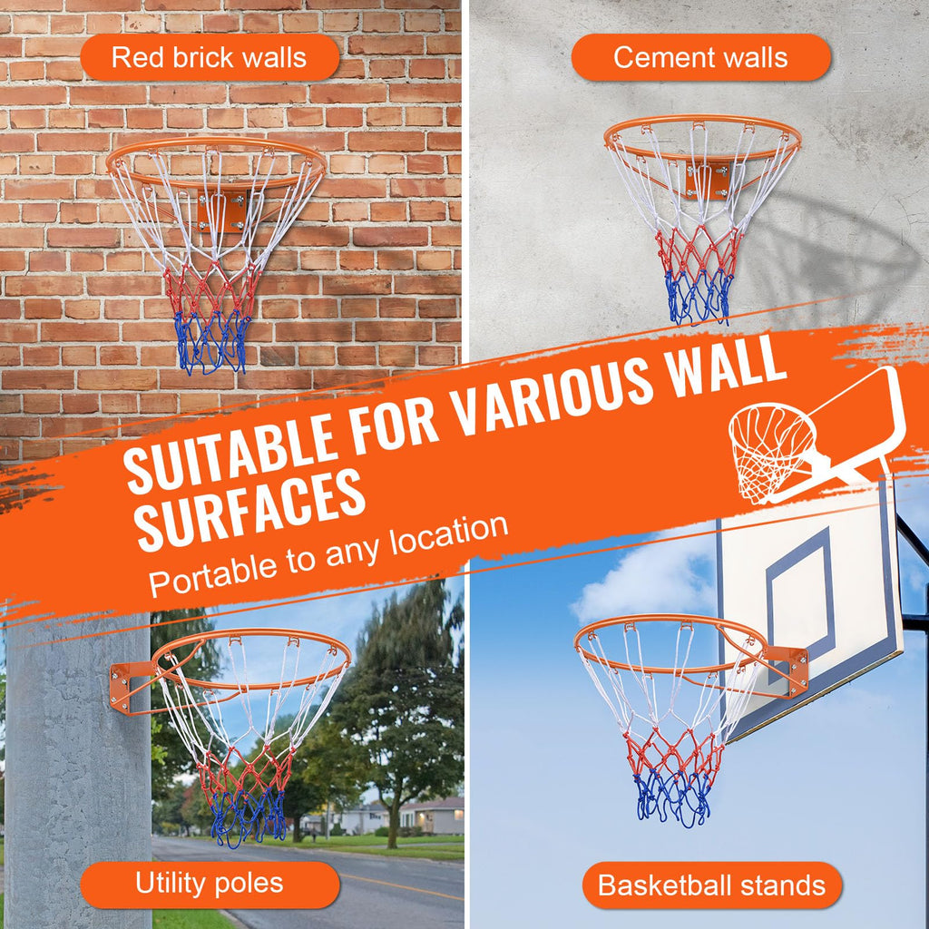 VEVOR Heavy Duty Q235 Basketball Flex Rim Goal Replacement with Net, Standard 45 cm