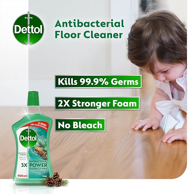 Dettol Pine Antibacterial Power Floor Cleaner with 3 times Powerful Cleaning (Kills 99.9% of Germs), 900ml,