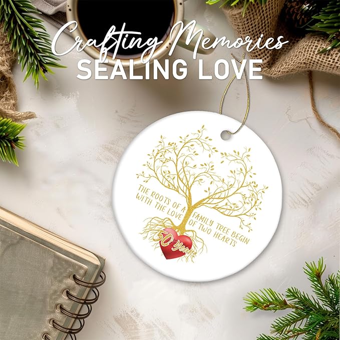 50th Wedding Anniversary Ornament – Ceramic Christmas Gift for Couple, Husband & Wife, Parents or Grandparents