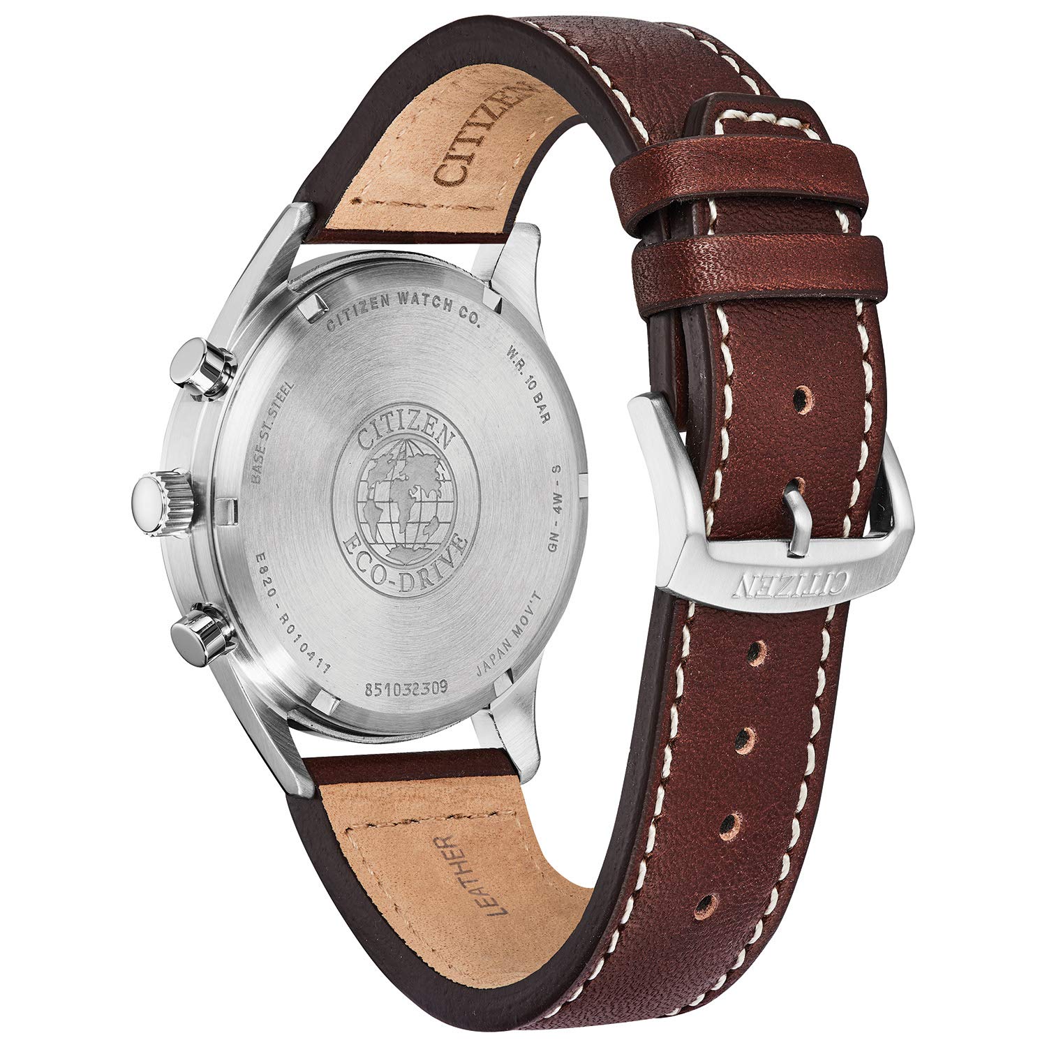 Citizen Men's Casual Stainless Steel Quartz Watch with Leather Strap, Brown, 22 (Model: CA7020-07A)