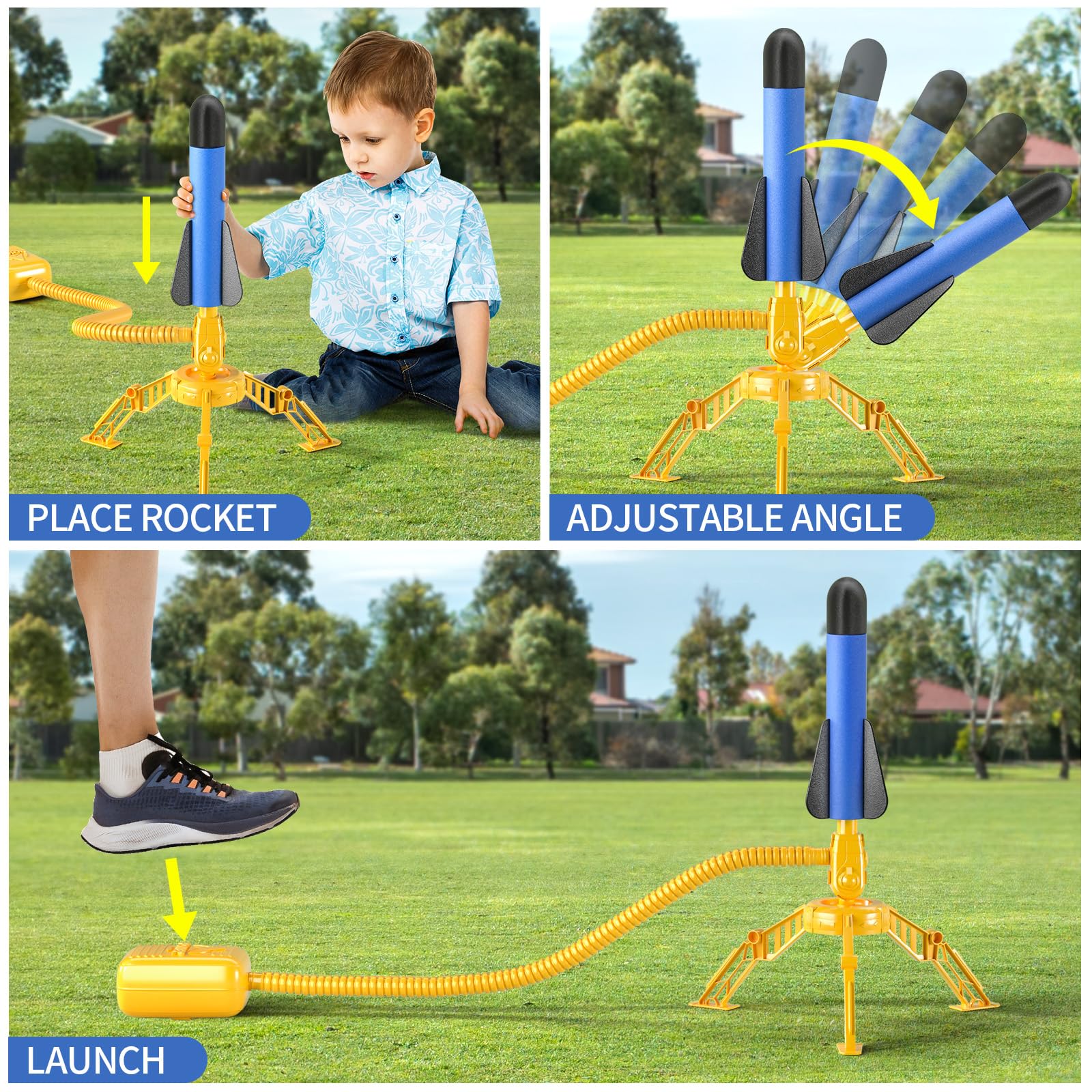 Doloowee Rocket Launcher for Kids,Foam Rockets and Stomp Launcher Pad, Launch up to 100+ft, Kids Outdoor Toys, Birthday Gift Toys for Kids Boys Girls Age 3 4 5 6 + Years Old
