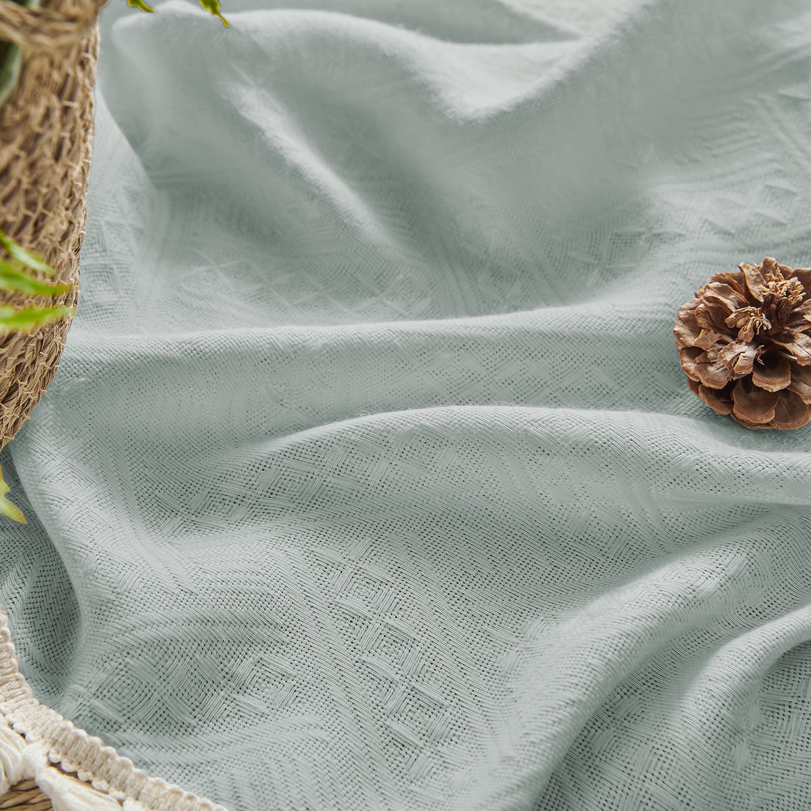 ستائر Joydeco Ice Blue Boho مقاس 275 سم وعرض 264 سم، ستائر ريفية بوهيمية لغرفة النوم وغرفة المعيشة، ستائر ريفية شبه شفافة مزودة بجيوب للقضيب لتصفية الضوء