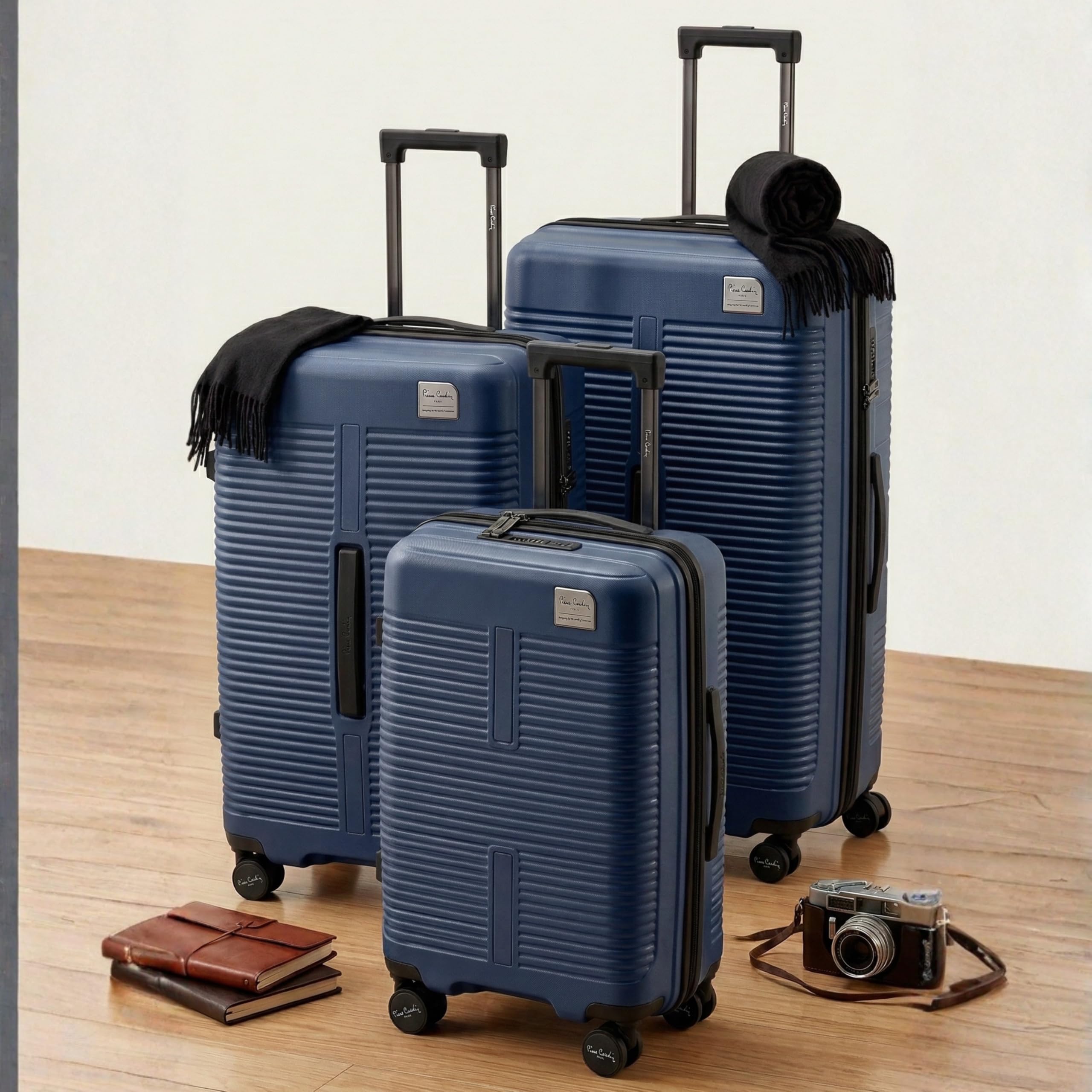 Pierre Cardin 3-Piece Hardshell Luggage Set – Lightweight, Expandable with 4 Silent Spinner Wheels & TSA Lock (Dark Blue)