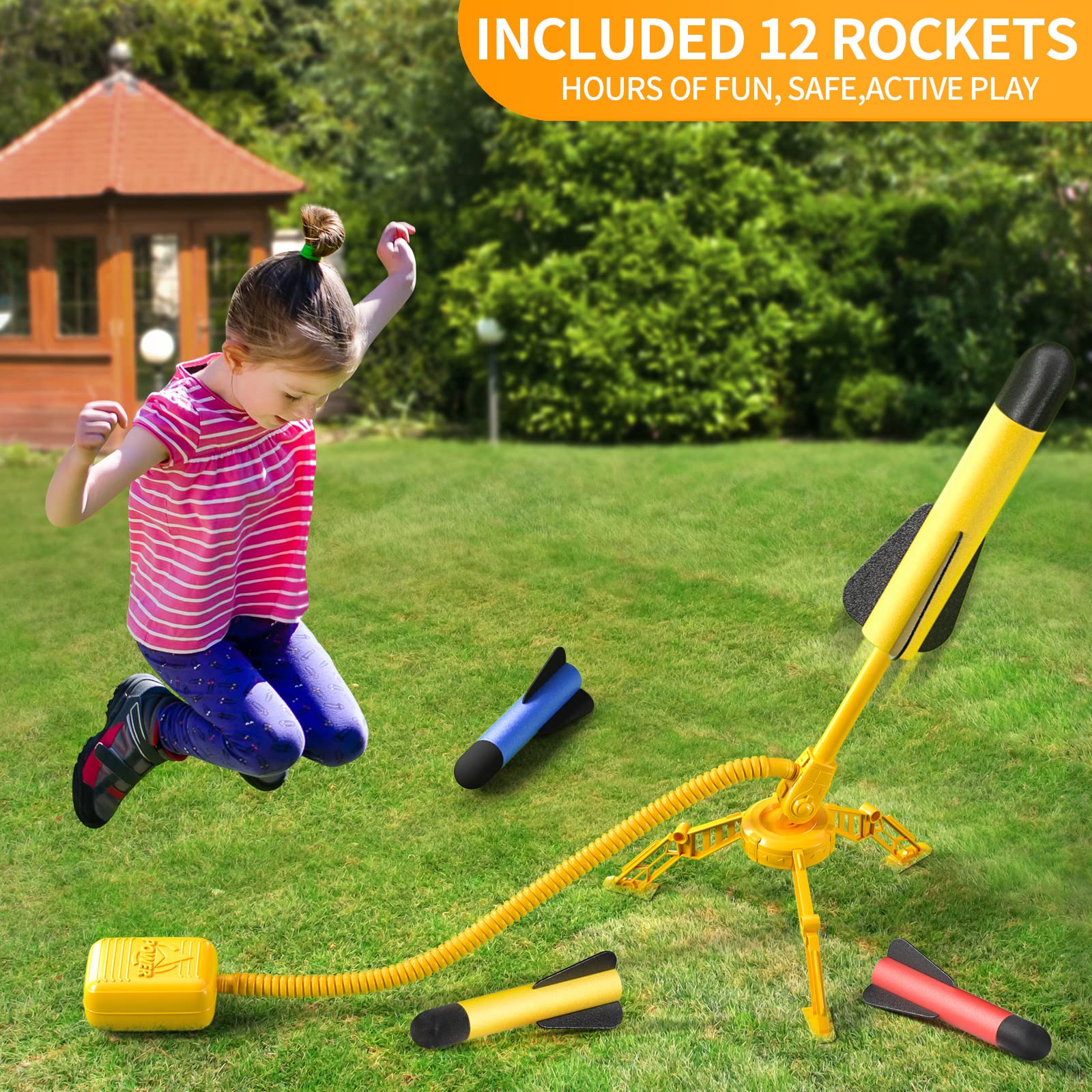 Doloowee Rocket Launcher for Kids,Foam Rockets and Stomp Launcher Pad, Launch up to 100+ft, Kids Outdoor Toys, Birthday Gift Toys for Kids Boys Girls Age 3 4 5 6 + Years Old