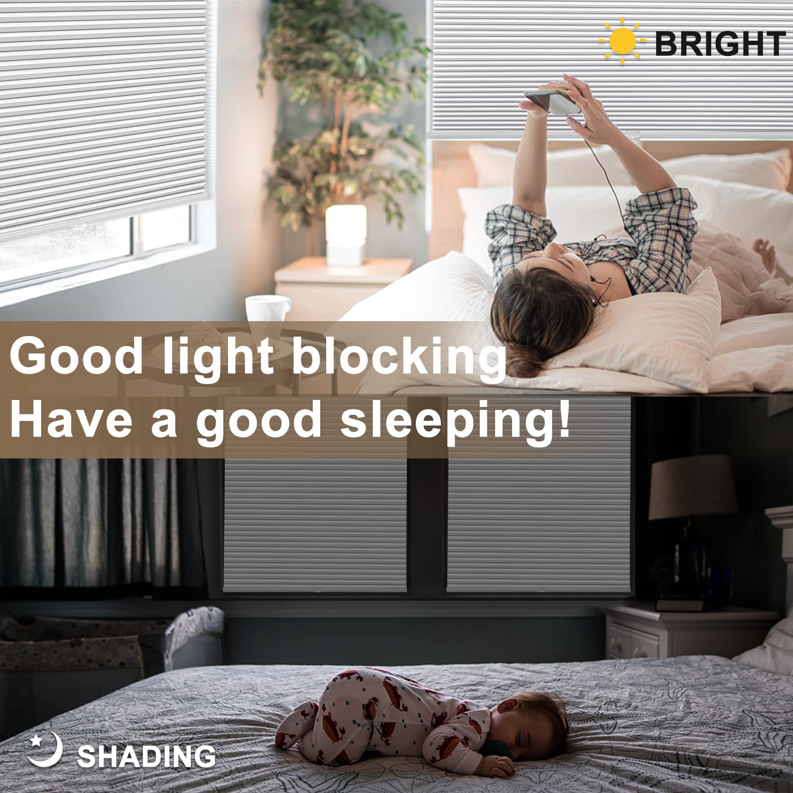 MYshade Cordless Cellular Blinds for Windows Blackout Cellular Window Shades Blinds & Shades for Kitchen/Bedroom/Living Room/Office 48" W X 72" H(White), CEL48WT72C