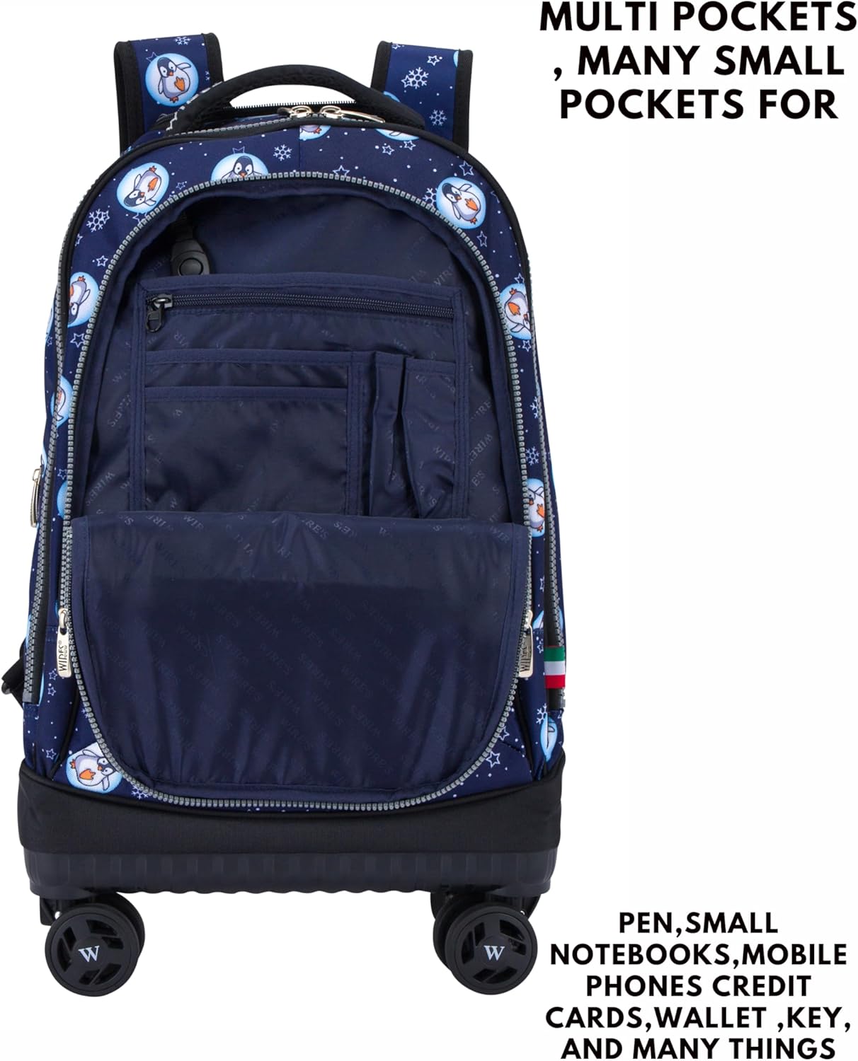 Navy Planet Wires Big Wheel School Bag Trolley Set of 3 - Lunch Bag & Pencil Case - W24567