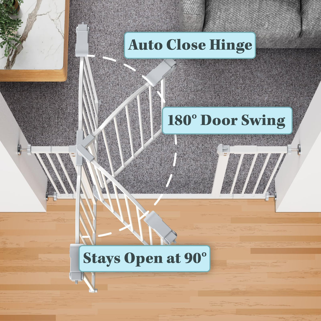 InnoTruth Wide Baby/Pets Gate , Auto Close Pet Gate 29Ã¢â‚¬Â_x009d_ to 39.6Ã¢â‚¬Â_x009d_ Width with 30Ã¢â‚¬Â_x009d_ Height, Tall Safety Coverage for Stairs, Hallways, Bedrooms, Wall Pressure Mount, White