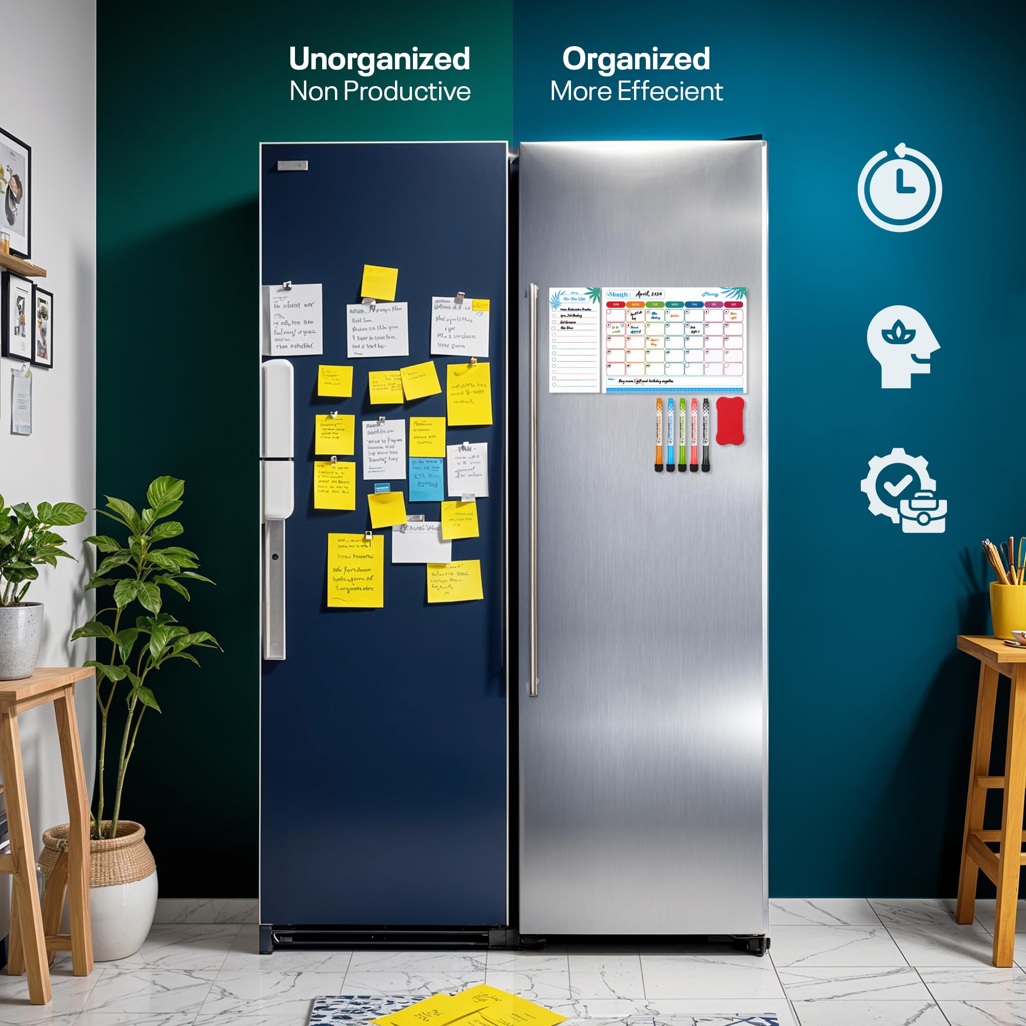 Planzy Magnetic Calendar for Fridge Ã¢â‚¬â€œ Premium 42x32 cm Fridge Calendar Dry Erase with Extra-Thick Magnetic Surface Ã¢â‚¬â€œ 1 Monthly, 1 to Do, 5 Fine Tip Markers & 1 Eraser Included
