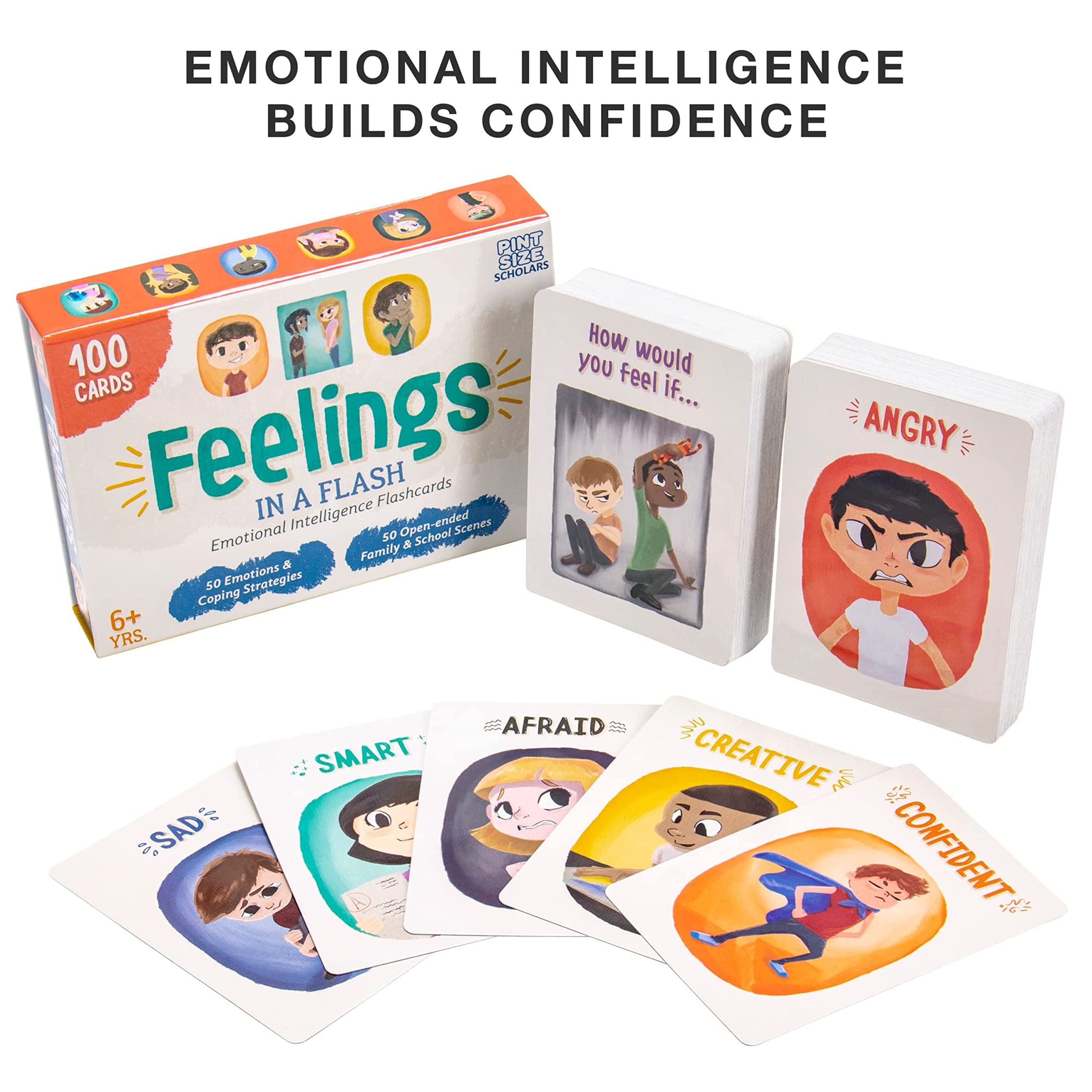 Brybelly Feelings In a Flash Emotional Intelligence Flashcard Game (50 Scenario Cards,50 Reaction Faces)