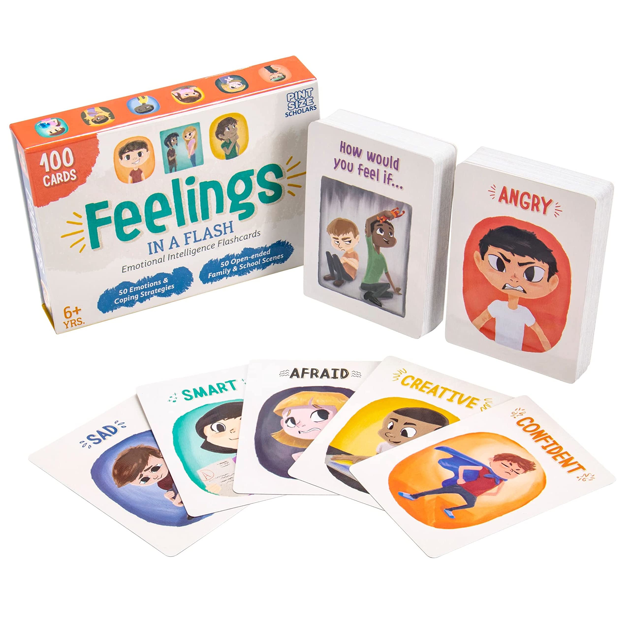 Brybelly Feelings In a Flash Emotional Intelligence Flashcard Game (50 Scenario Cards,50 Reaction Faces)