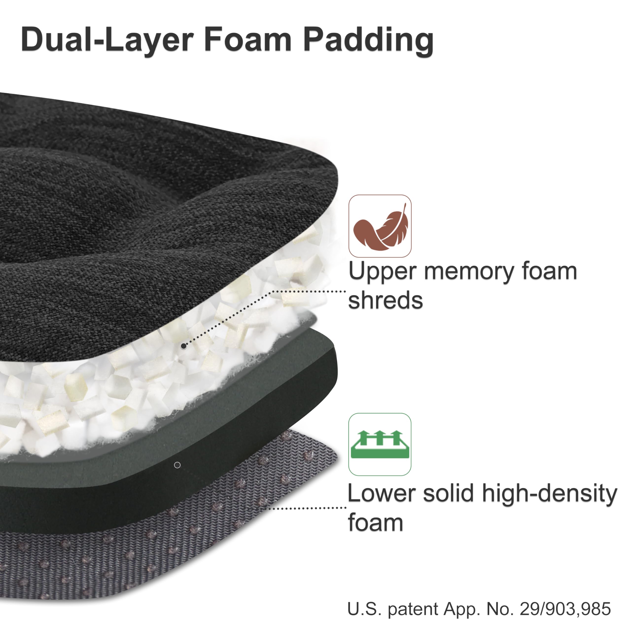 Shinnwa Chair Cushions for Dining Chairs 2 Pack, Tufted Memory Foam Kitchen Chair Cushions, Non-Slip Chair Pads with Ties, 16.5” x 16.5” x 3.5”, Charcoal, Set of 2