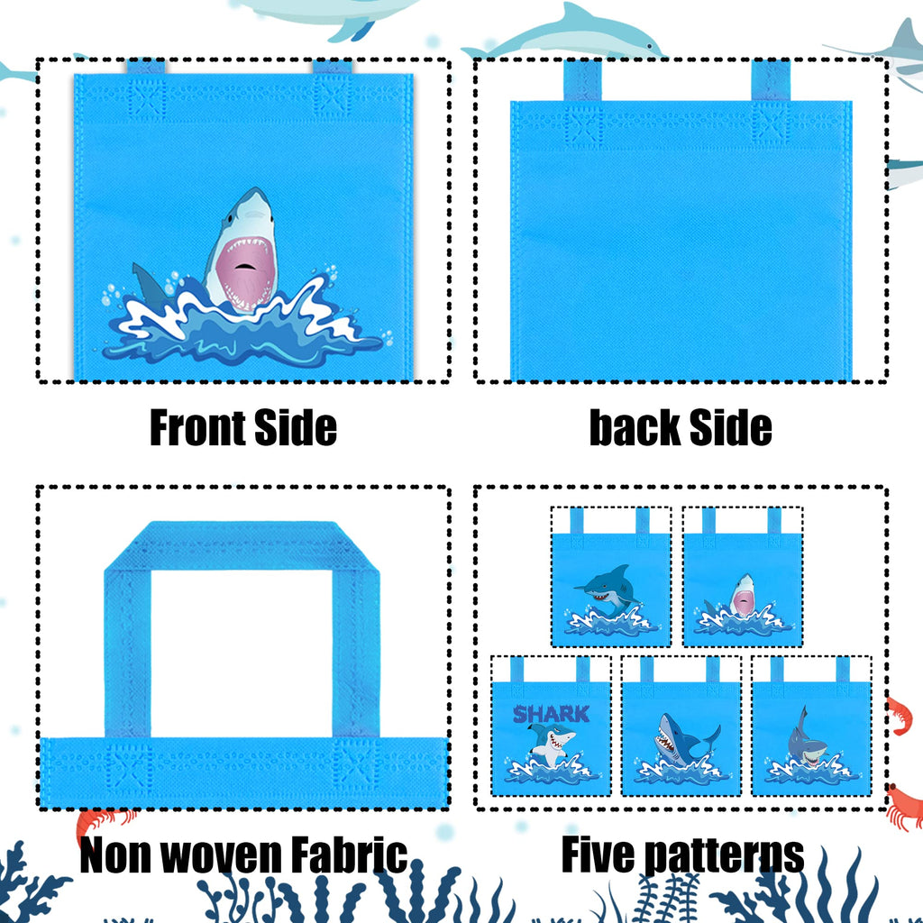BANBALLON 20 PCS Shark Party Favor Bags, 5 Different Design Shark Non-Woven Bags for Baby Shower Kids Adults Birthday Party Shark Theme Party Supplies