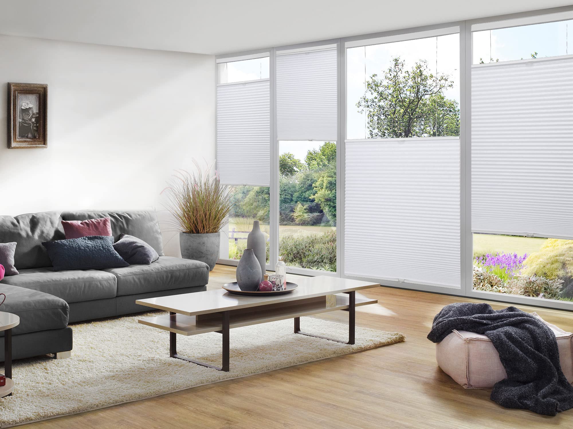 LazBlinds Top Down Bottom Up (TDBU) Cordless Cellular Shades, Light Filtering Honeycomb Shades Thermal Insulation Noise Reduction Blinds for Windows, 39" W x 64" H, White