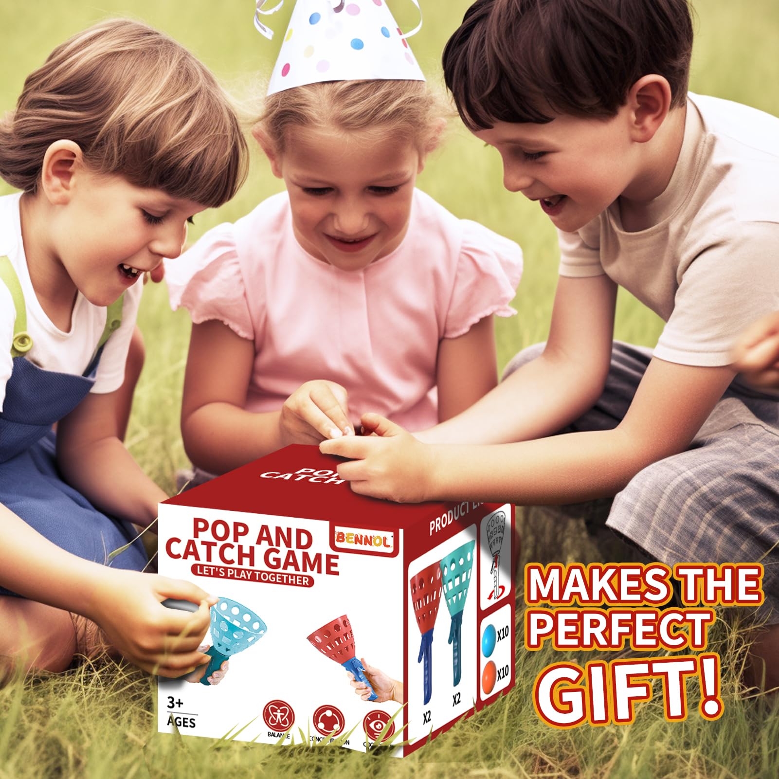 Bennol Outdoor Game Toys for Kids Boys with 20 Balls, Pop Pass Catch Ball Game Outdoor Outside Toys Gifts for 3 4 5 6 7 8+ Year Old Boys Kids, Outside Outdoor Toys Gifts for Kids Boys Ages 3-5 4-8