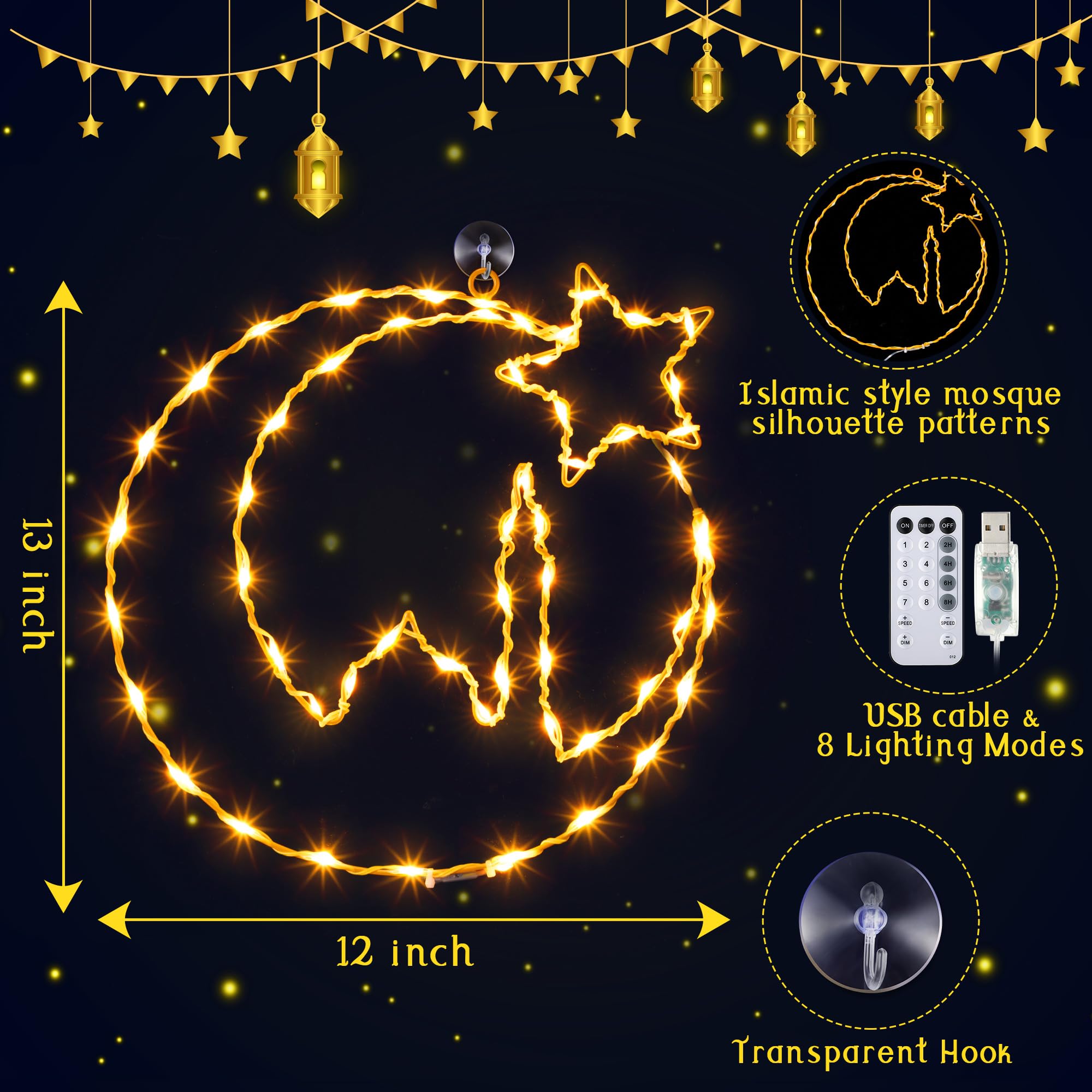 Meonum Eid Ramadan Decorations Window Lights, 30 CM 8 Modes W