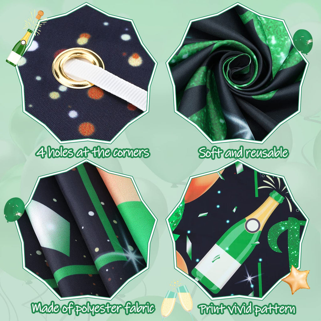 Green Black Gold Birthday Party Decoration Banner, Green Black Happy Birthday Backdrop Banner, Large Green Black Gold Birthday Banner Photography Background Party Decoration for Men Women Boys Girls