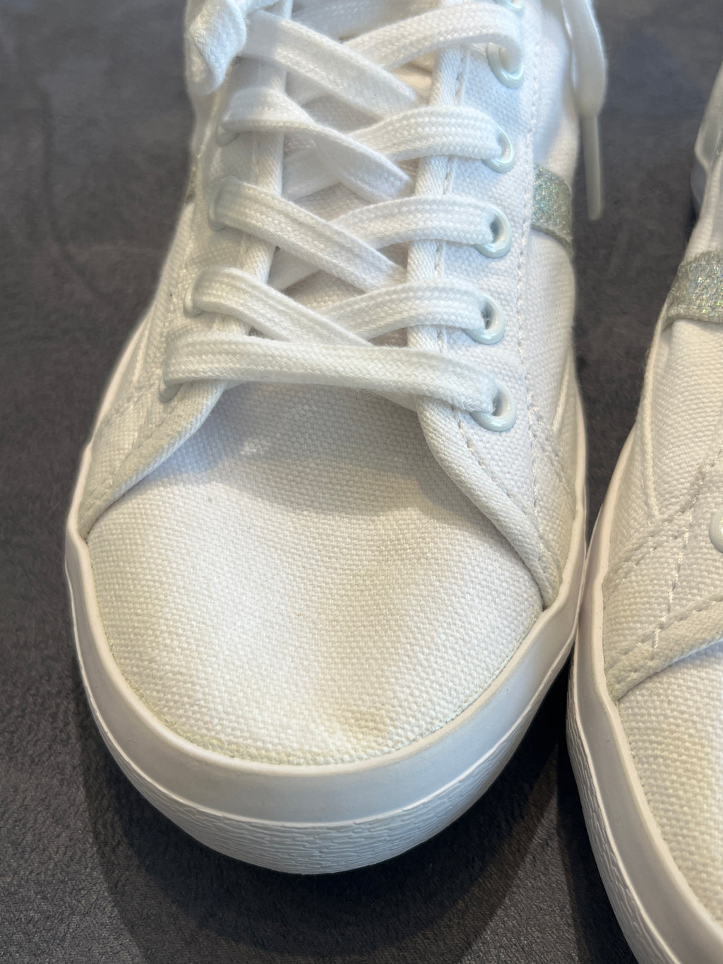 Lacoste Women's White Canvas Sneakers with Metallic Stripe Accents