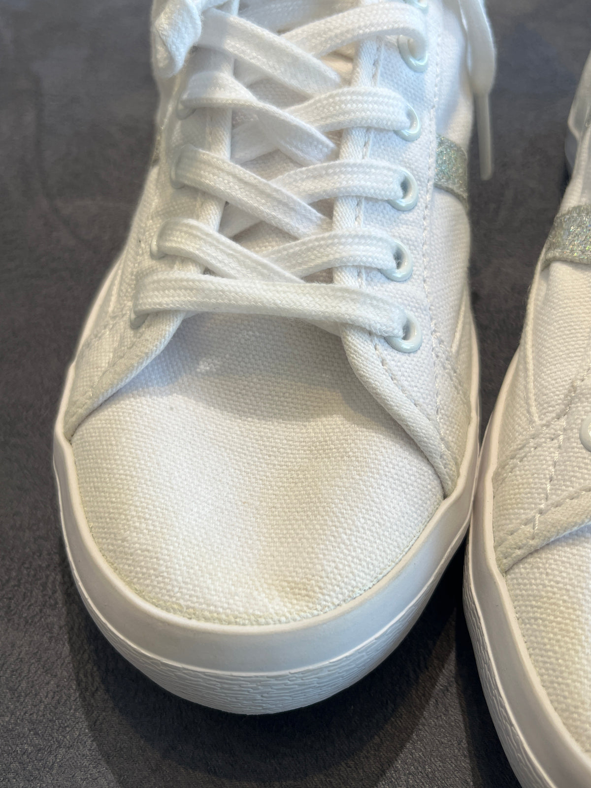 Lacoste Women's White Canvas Sneakers with Metallic Stripe Accents