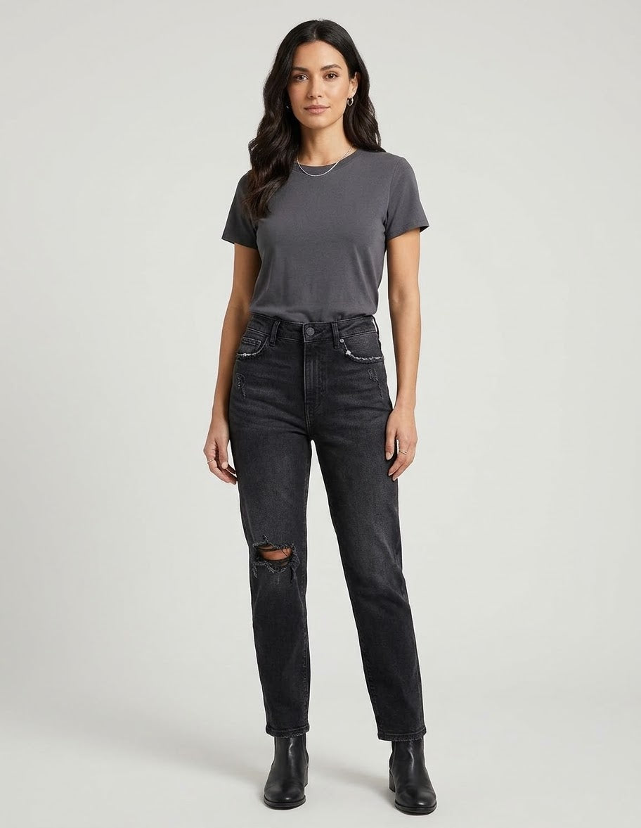 George Women's Love Denim Dark Gray Distressed Ripped Jeans