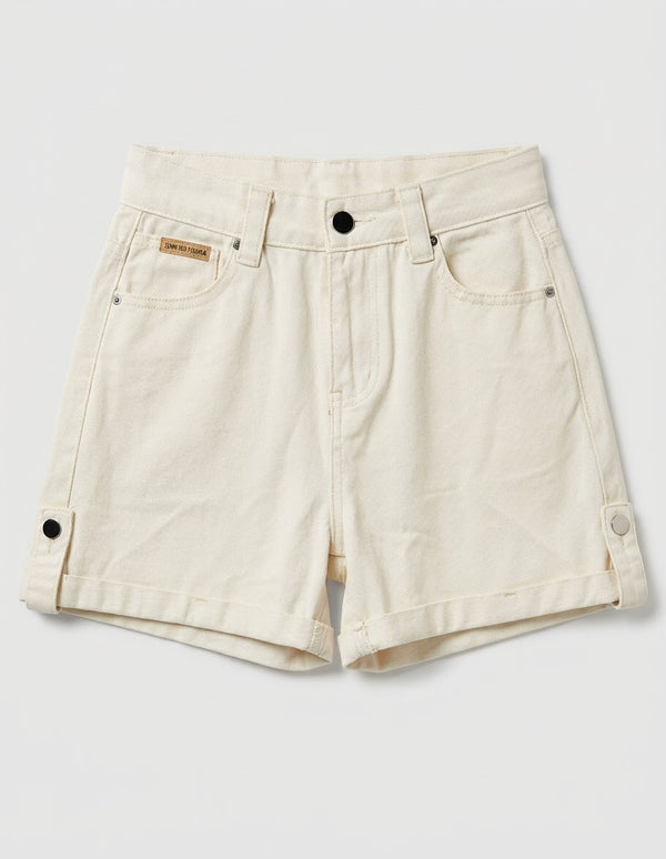 MMJ Beige Denim Shorts with Cuffed Hem women