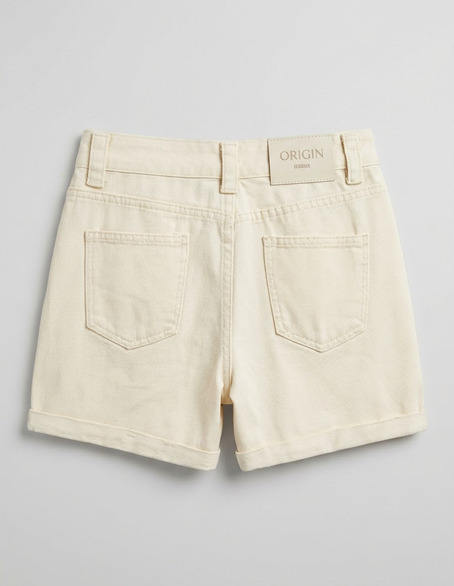 MMJ Beige Denim Shorts with Cuffed Hem women