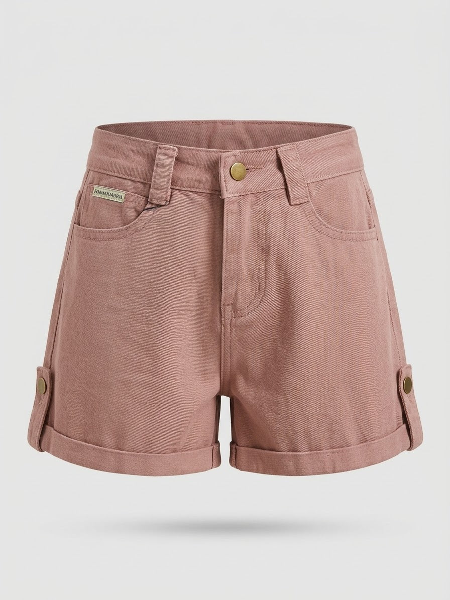 Mommento mmj Pink Denim Shorts With Fold Over Waistband