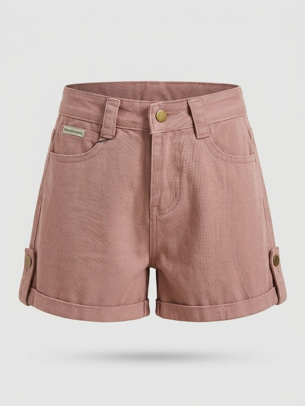 Mommento mmj Pink Denim Shorts With Fold Over Waistband