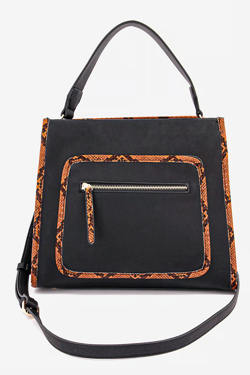 Women Snake Skin Lining Satchel Bag