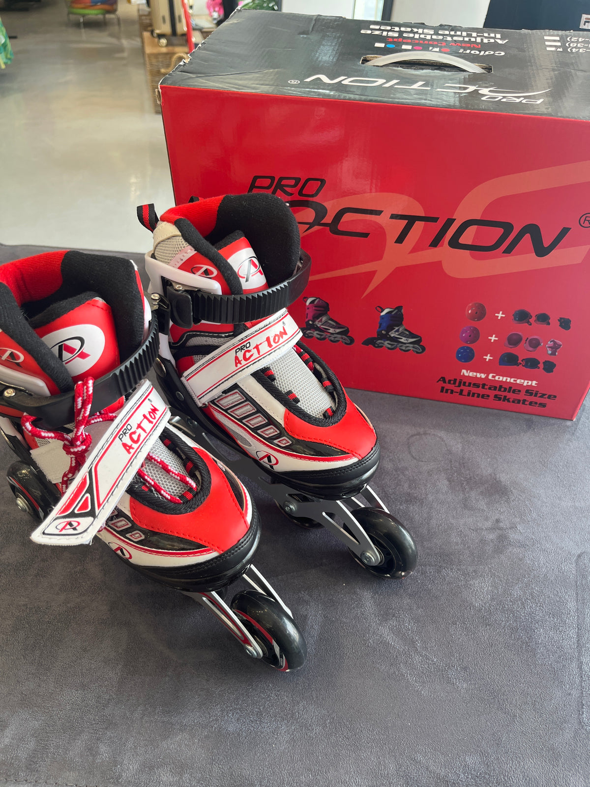 PRO ACTION ADJUSTABLE SIZE IN LINE RED COLOR SKATES