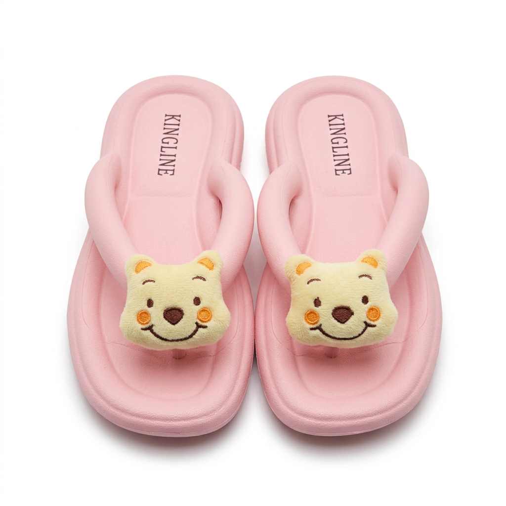 KINGLINE Pink Winnie the Pooh Flip-Flops for Women