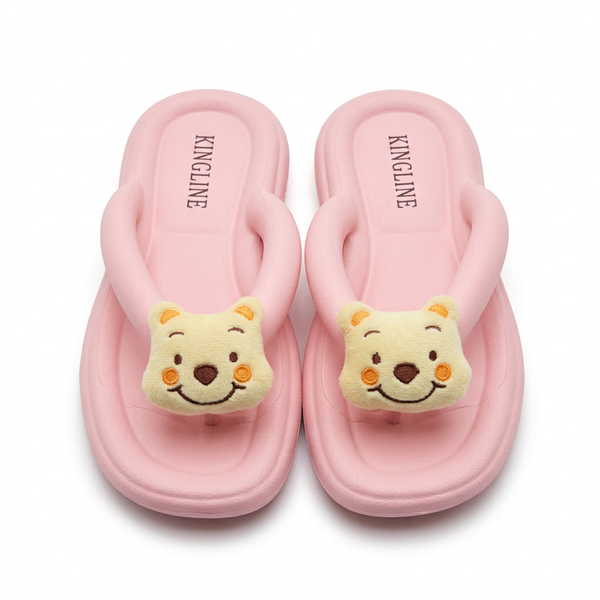 KINGLINE Pink Winnie the Pooh Flip-Flops for Women