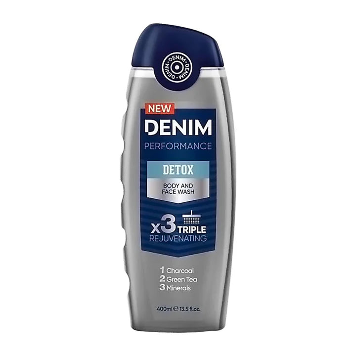 Denim Performance Detox Body and Face Wash | X 3 Triple Rejuvenating | Charcoal | Green Tea | Minerals 400 ml