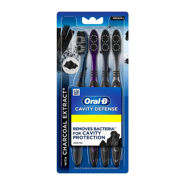 Oral-B Cavity Defense Toothbrush With Charcoal Extract, Medium, Cleans Deep, Removes Stain, 2 pcs (Buy 2 Get 2 Free)