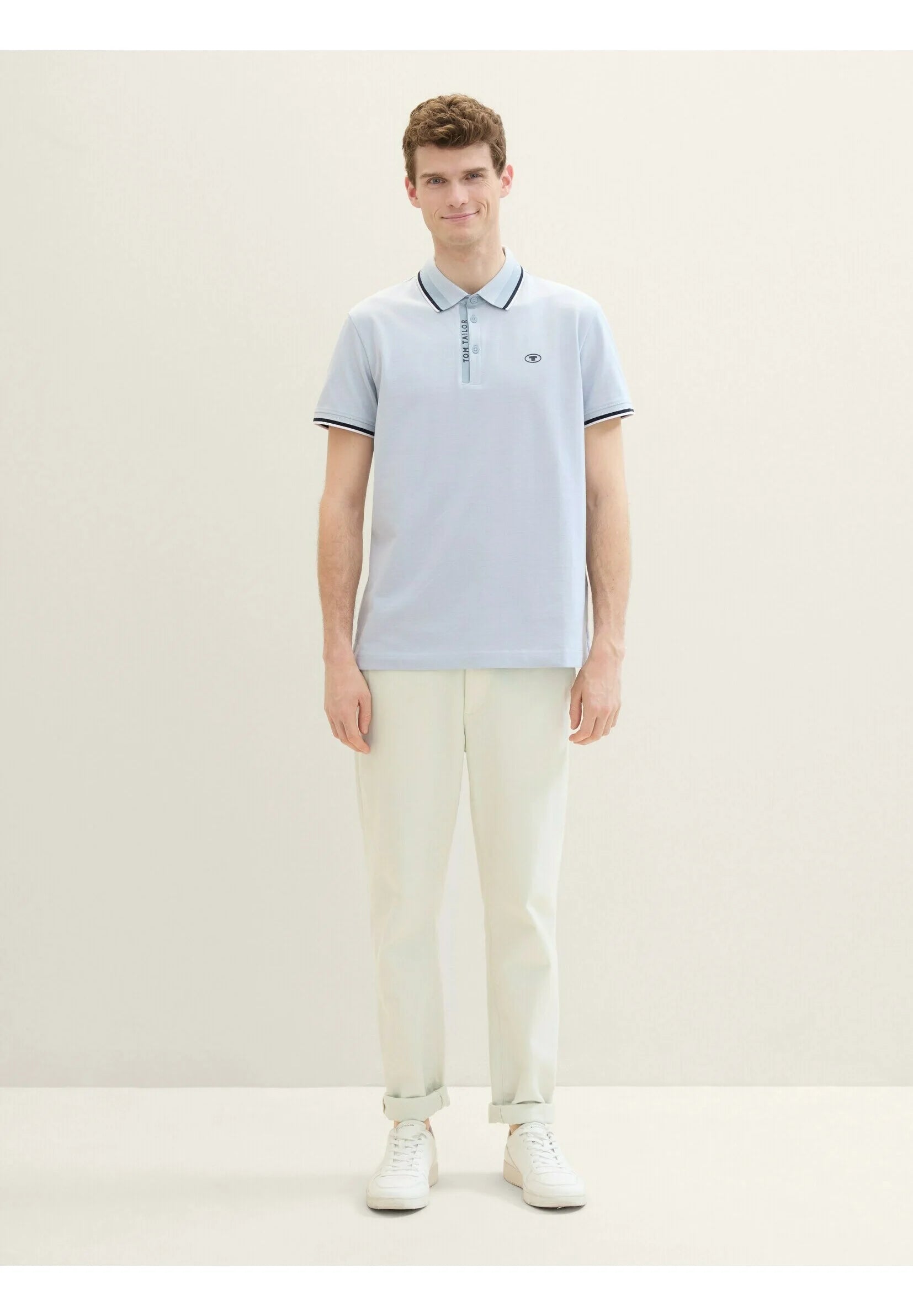 TOM TAILOR Polo Shirt - Foggy Blue White Two Tone