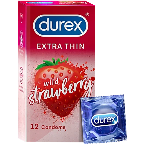 Durex Extra Thin Condoms - Wild Strawberry Flavored, 12 pcs