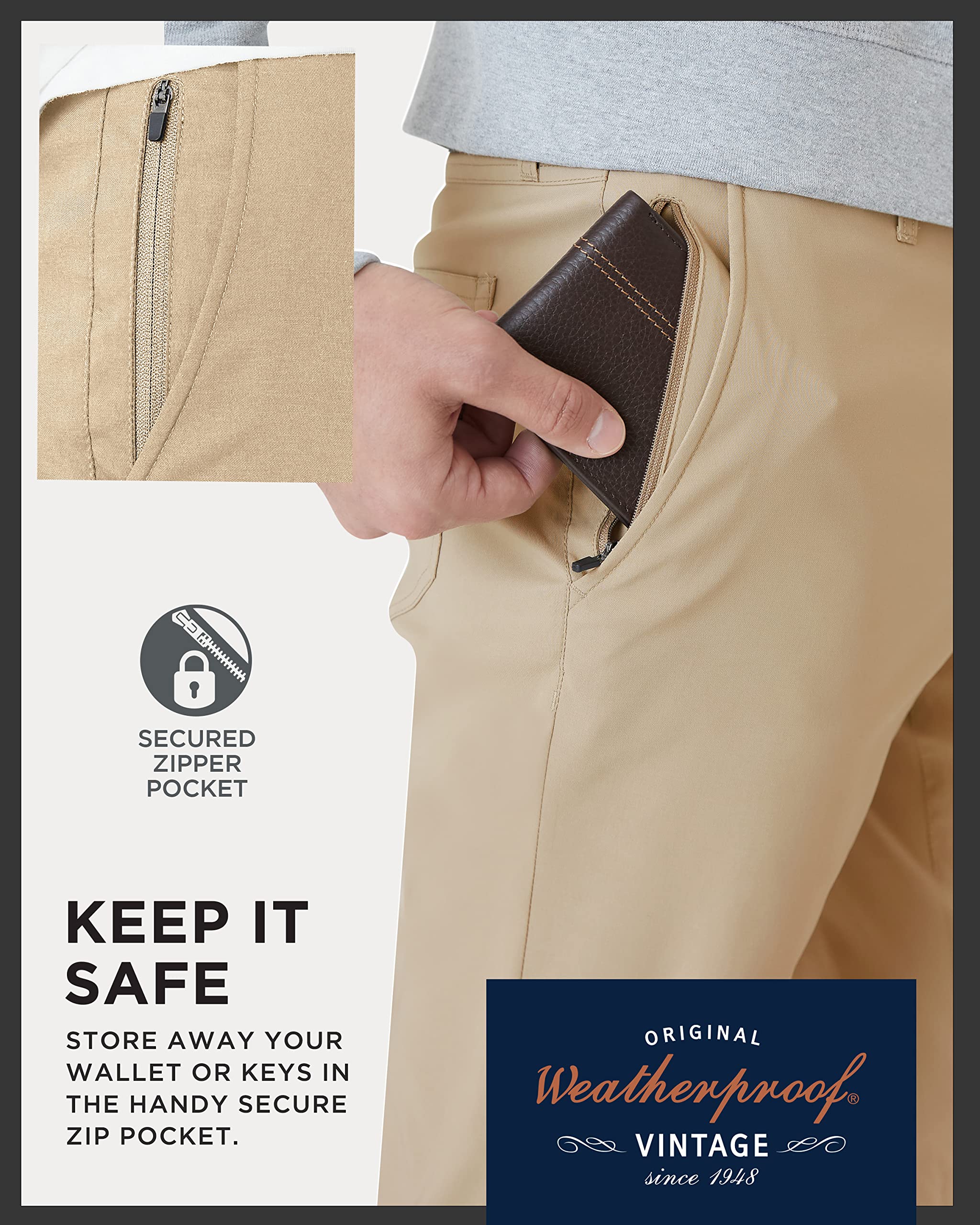 SIZE 32X32 - Weatherproof Vintage Men's Regular Fit Excursion Pants - Ultra Stretch Casual Flat Front Chino