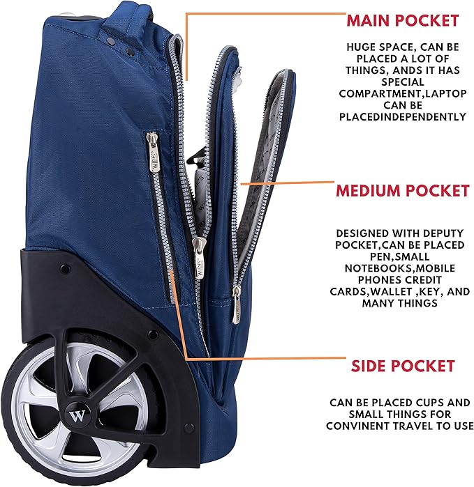 WIRES Trolley backpack School bag 3 PCS set All in One 2 BIG WHEEL Rolling Backpack Incloude Pencil case, Lunch bag and trolley backpack UNISEX W24541