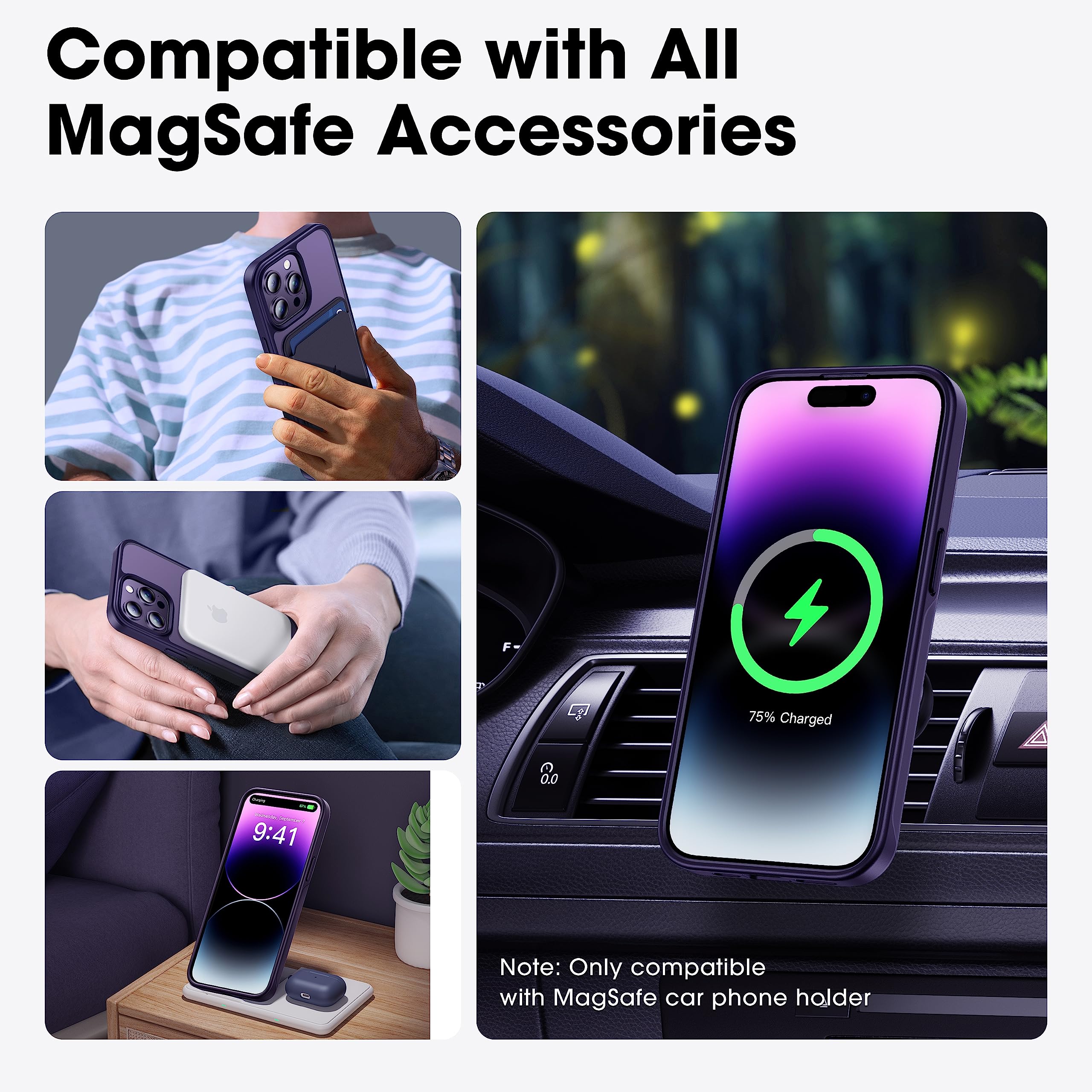 جراب LOMILIO المغناطيسي لهاتف iPhone 14 Pro Max من MagSafe [مغناطيس N52 القوي رقم 1] شفاف غير لامع [حماية من الدرجة العسكرية] للنساء والفتيات والرجال جراب هاتف iPhone 14 Pro Max (6.7 بوصة) - أرجواني غامق