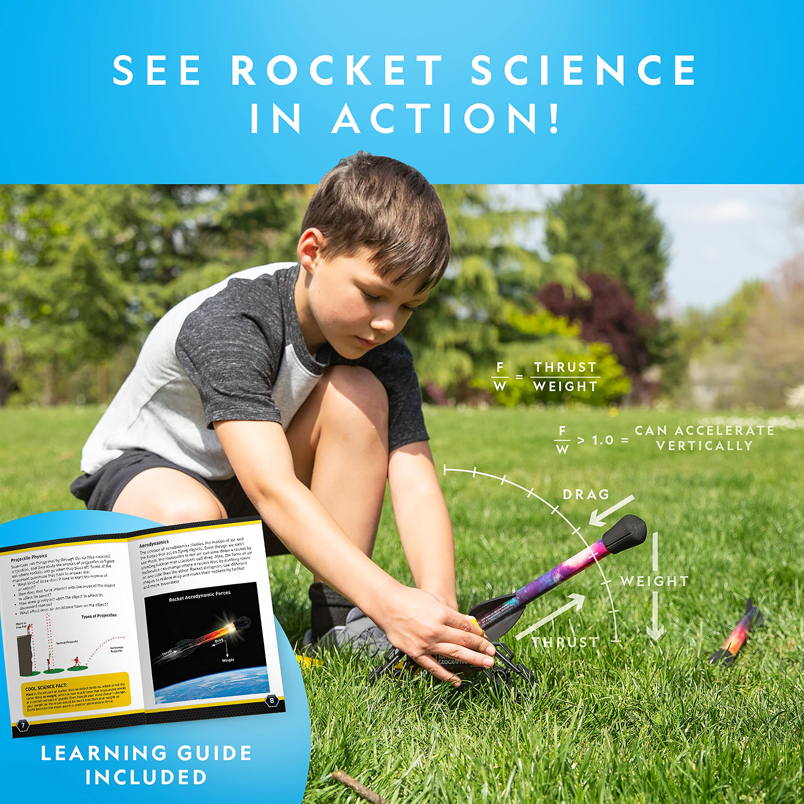Blue Marble National Geographic Air Rocket Toy – Ultimate LED Rocket Launcher for Kids, Jump and Launch The Light Up, Air Powered, Foam Tipped Rockets up to 100 Feet