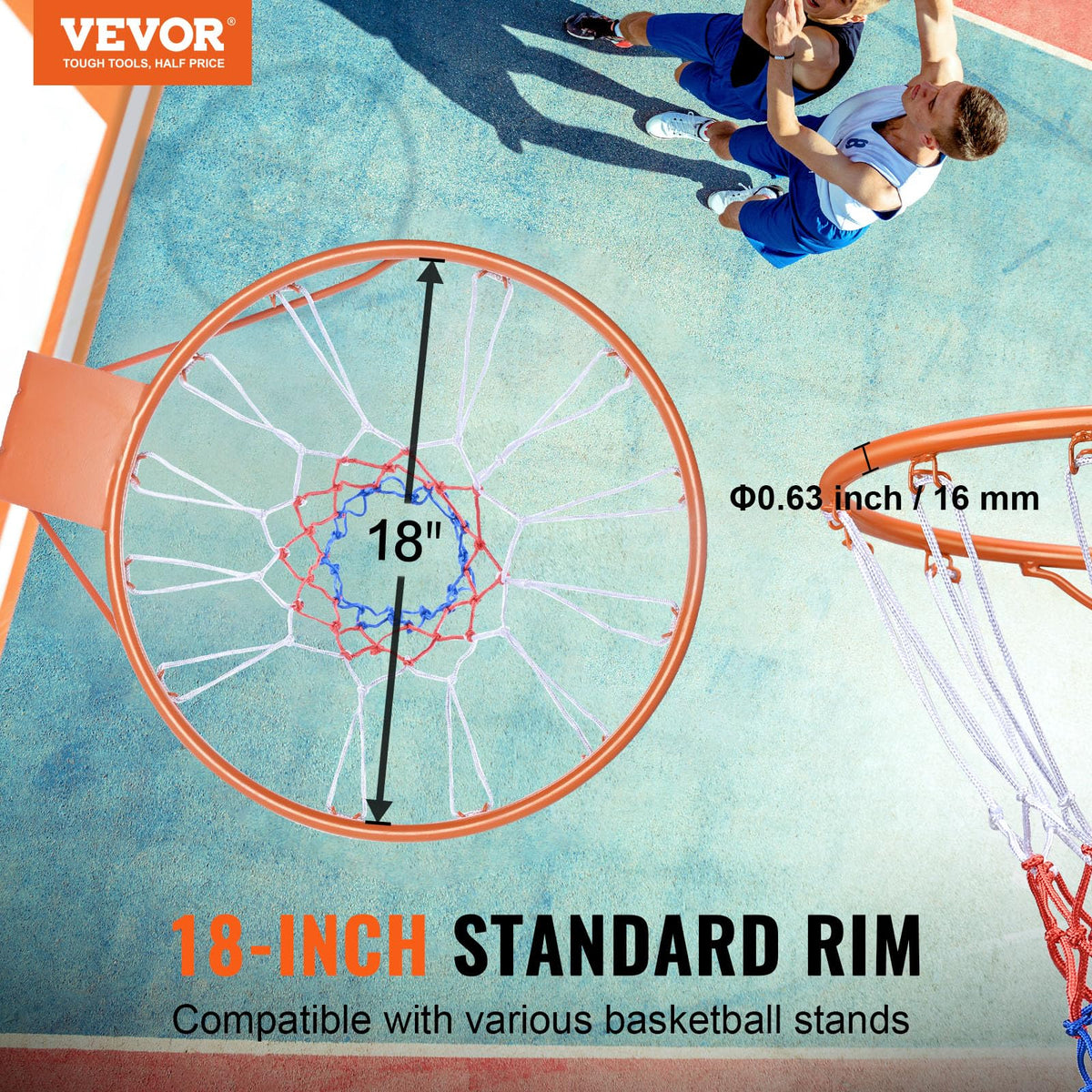 VEVOR Heavy Duty Q235 Basketball Flex Rim Goal Replacement with Net, Standard 45 cm