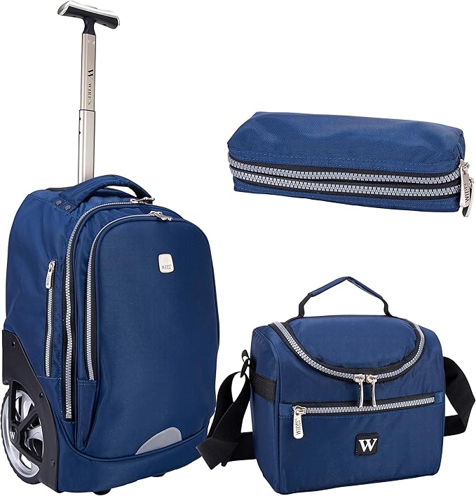 WIRES Trolley backpack School bag 3 PCS set All in One 2 BIG WHEEL Rolling Backpack Incloude Pencil case, Lunch bag and trolley backpack UNISEX W24541