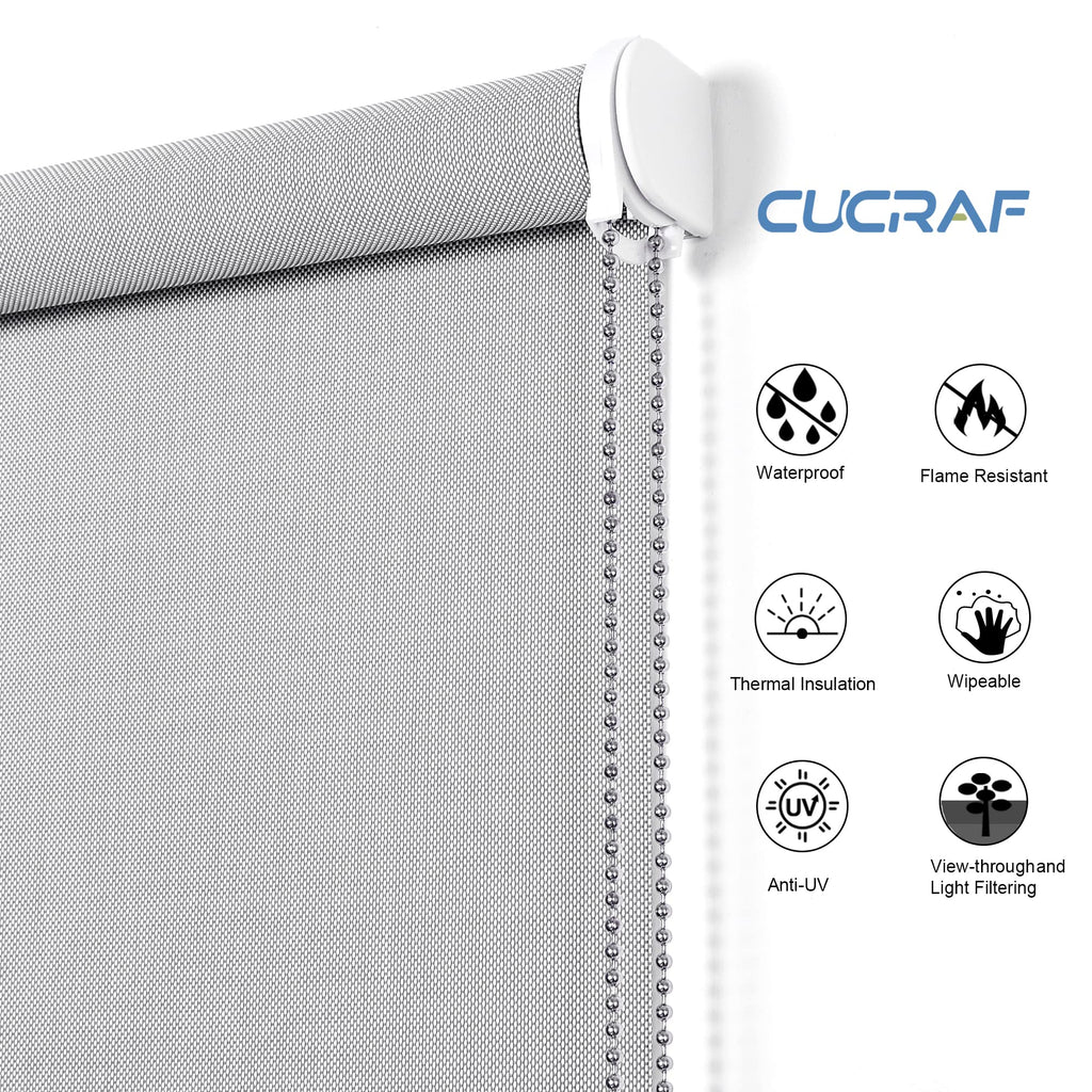 ستائر CUCRAF الشمسية، ستائر النوافذ المرشحة للضوء، حماية من الأشعة فوق البنفسجية ومقاومة للماء (89 سم عرضًا × 182 سم ارتفاعًا، رمادي)