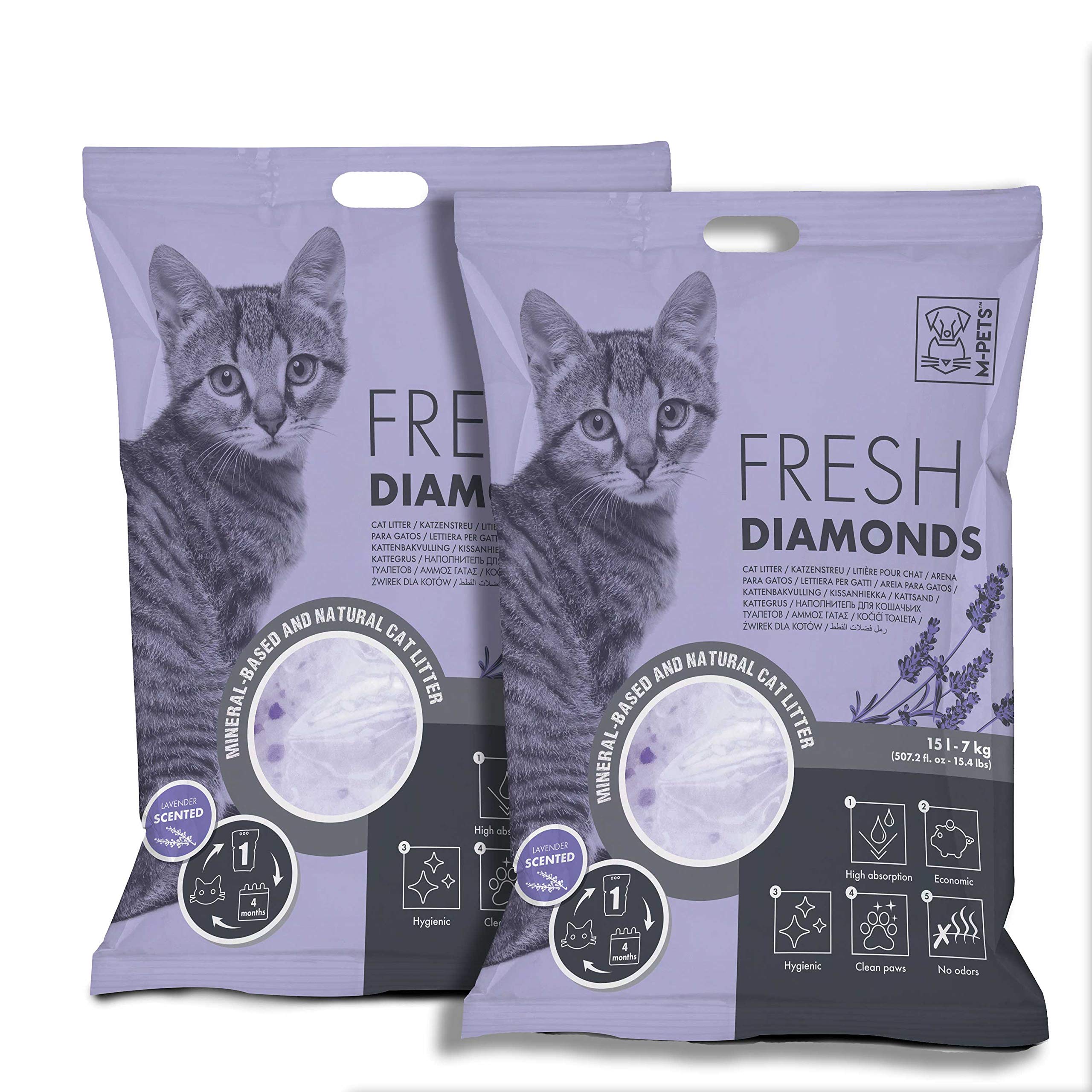 M-PETS Fresh Diamonds Silica Gel Cat Litter - Lavender Scent 15L