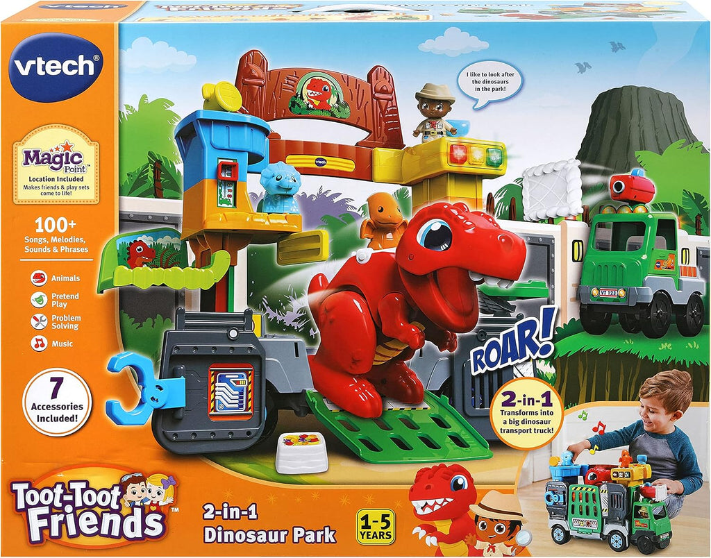 VTech Toot-Toot Friends 2-In-1 Dinosaur Park, Interactive Toy with Lights, Sounds and Music, Dinosaur Truck Toy for Kids, Toy Truck Vehicle Set for Kids