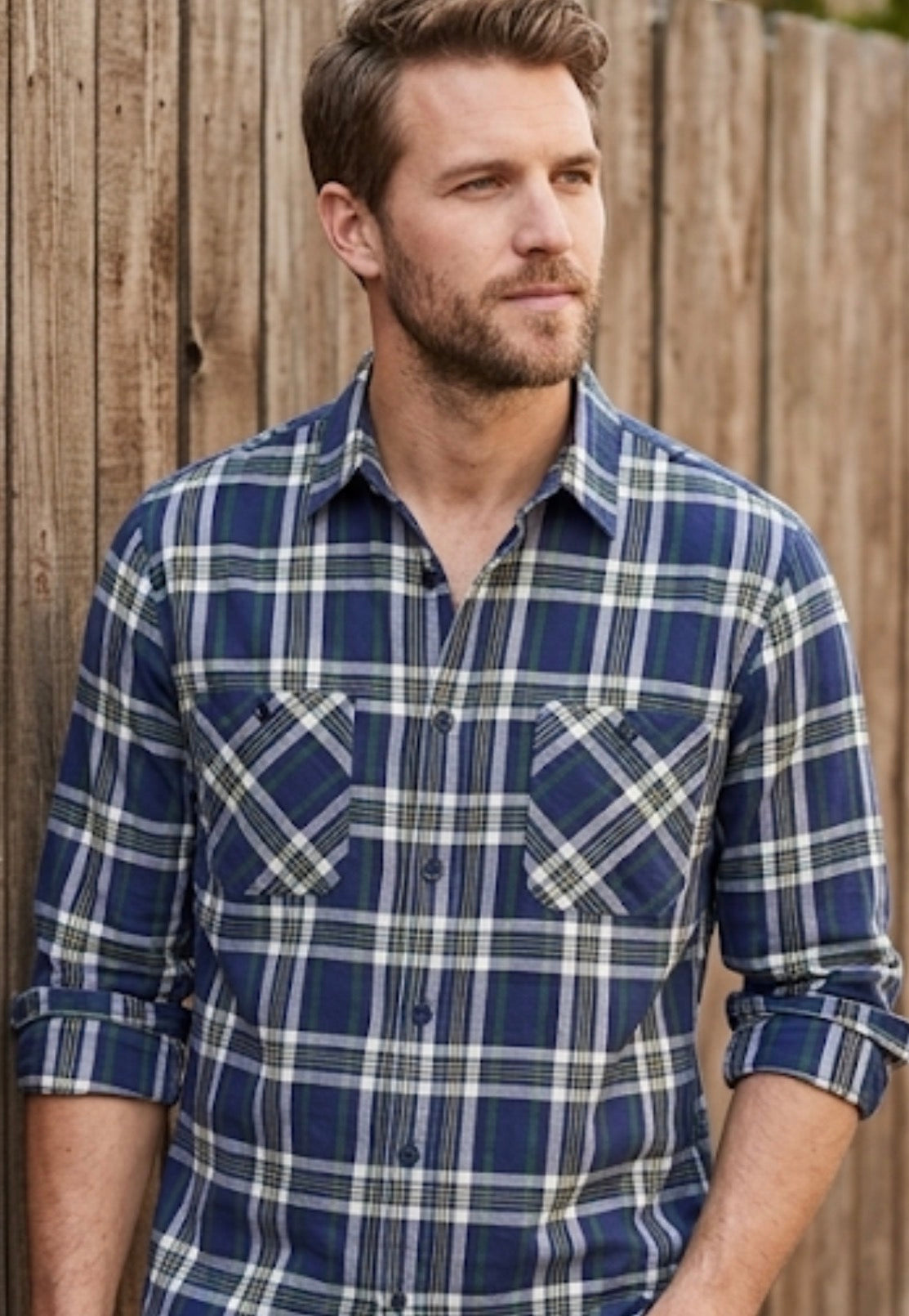 MIXED BRANDS PATTERNED COZY DARK BLUE SHIRT FOR MEN