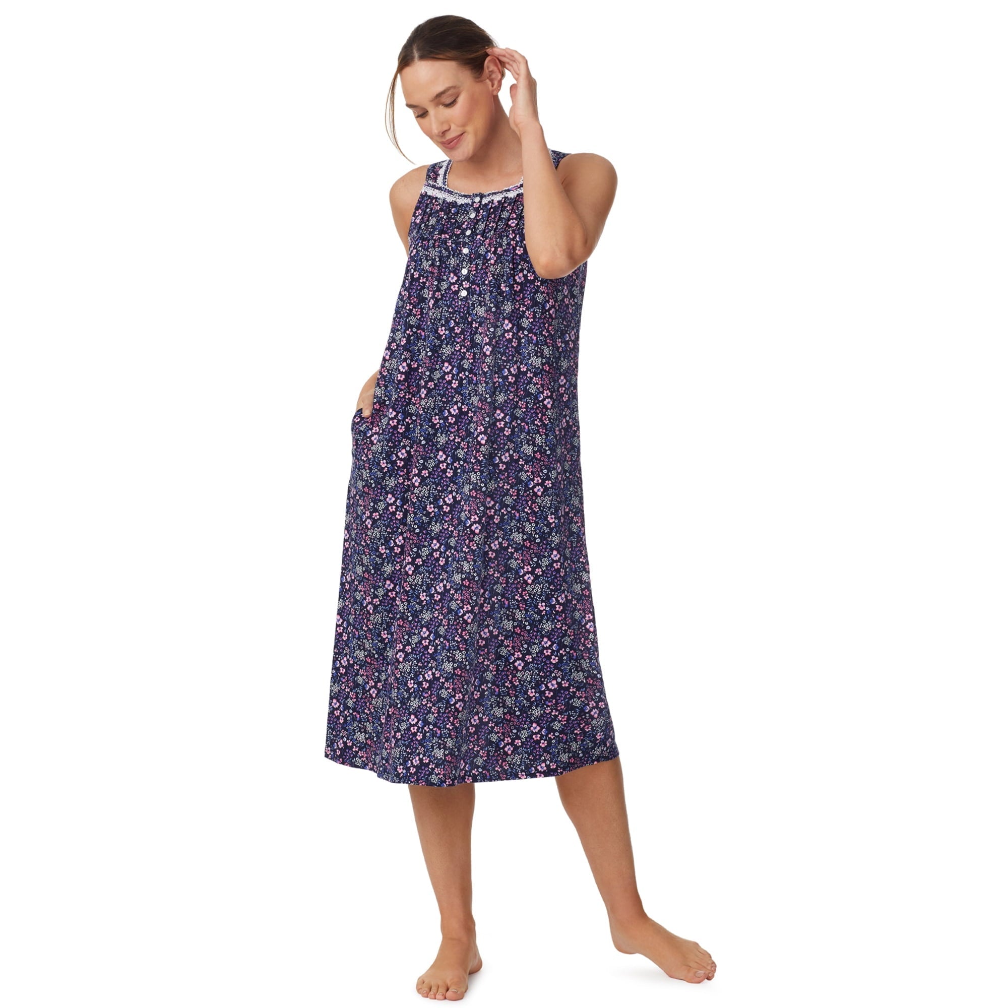 SIZE: 2XL(18W-20W) - Aria Women's Sleeveless Long 100% Cotton Nightgown in 46"
