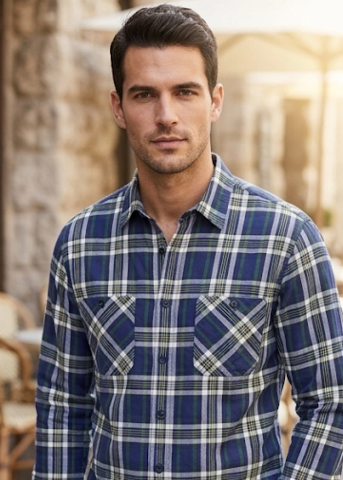 MIXED BRANDS PATTERNED COZY DARK BLUE SHIRT FOR MEN