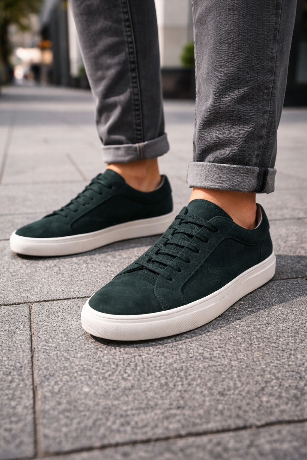 Massimo Dutti Green Suede Low-Top Sneakers