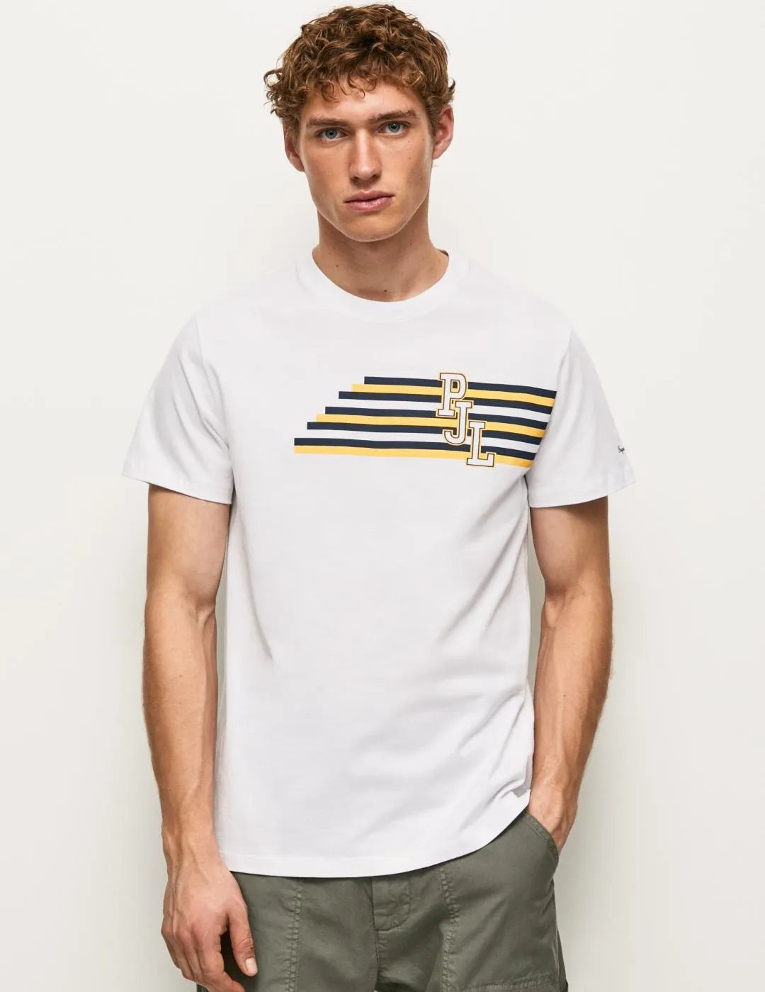 White Pepe Jeans Men's T-Shirt (PM508709) with bold Rooney logo lettering