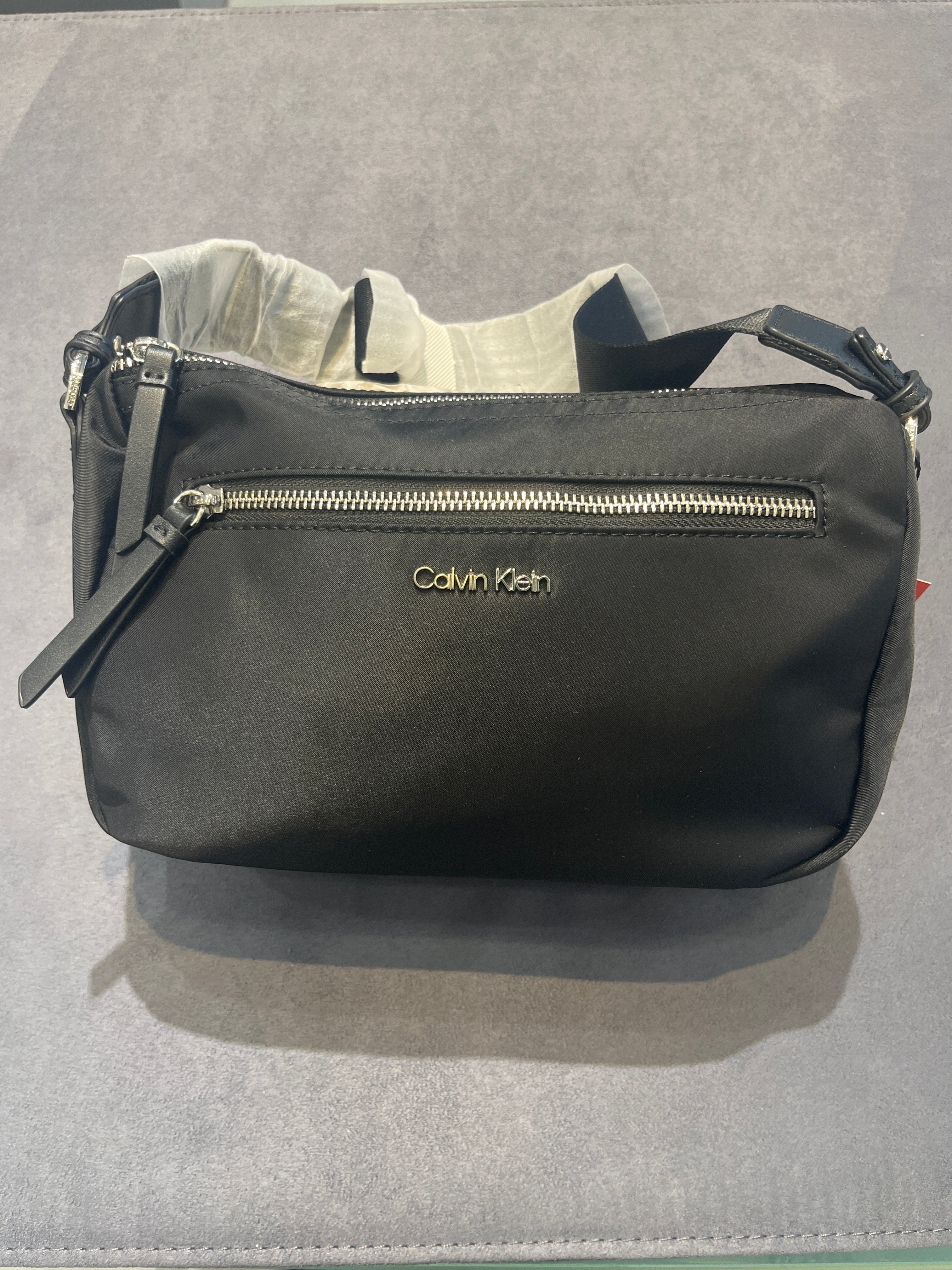 Calvin Klein Nylon Crossbody Bag with Front Zip Pocket – Black